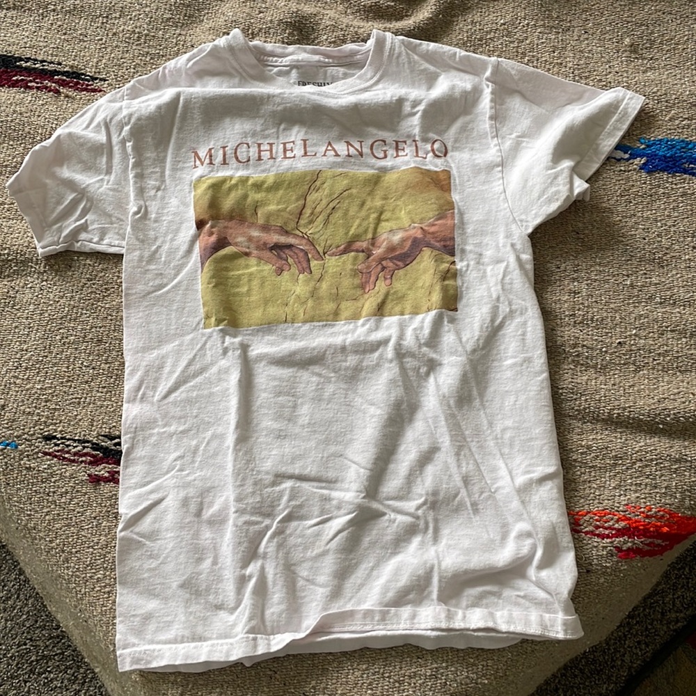 Slightly pink, Michelangelo T-shirt.